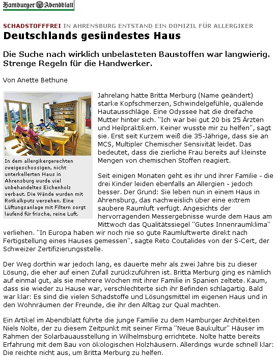 Abendblatt, Deutschlands gesündestes Haus, Seite 1